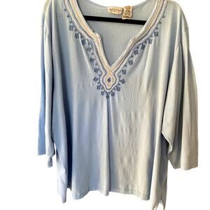 WHITE STAG BLUE V NECK W/EMBROIDERY 3/4 SLEEVES PLUS SIZE 22/24